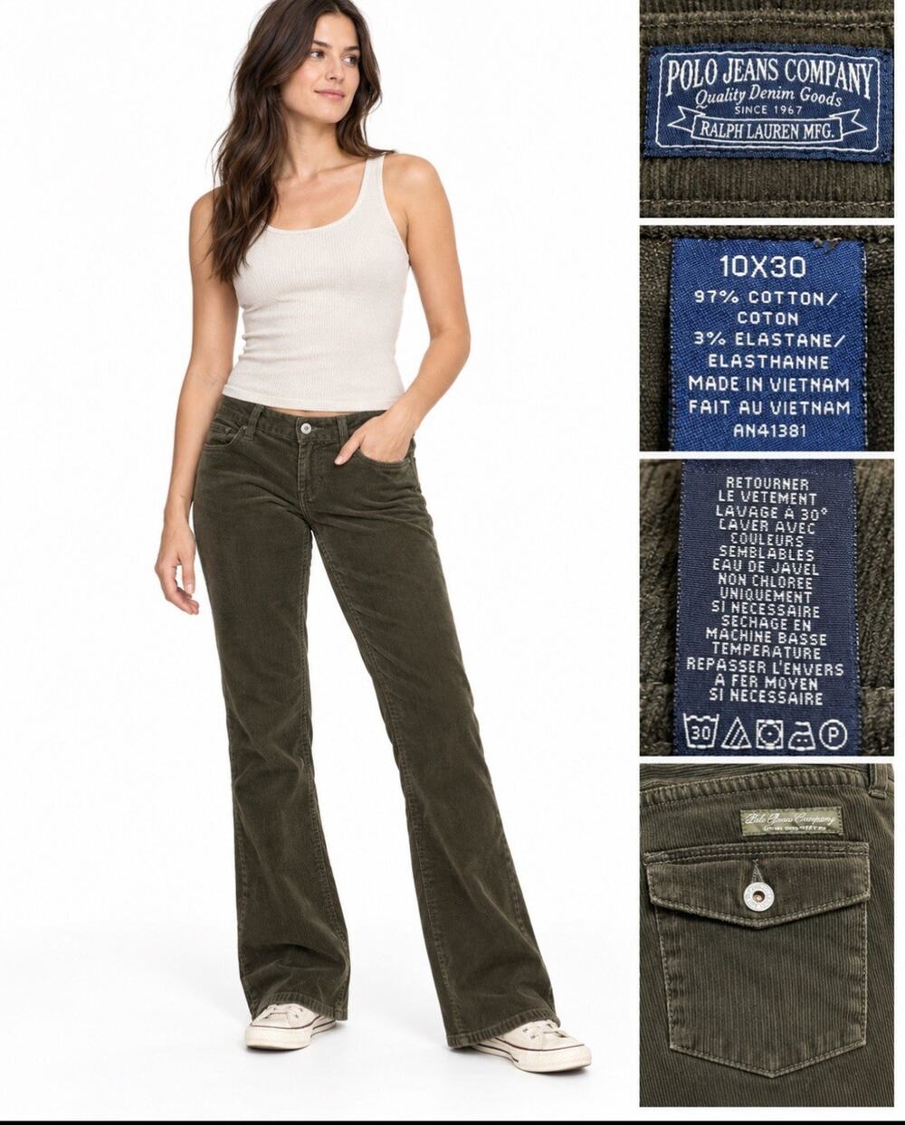 Vtg Y2K 2000s Polo Jeans Ralph Lauren Bootcut Corduroy Pants Size 10 Olive Green